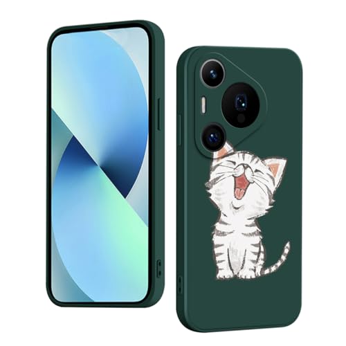 WOKEZ Grön Silikonfodral för Huawei Pura 70 Pro med Kattunge