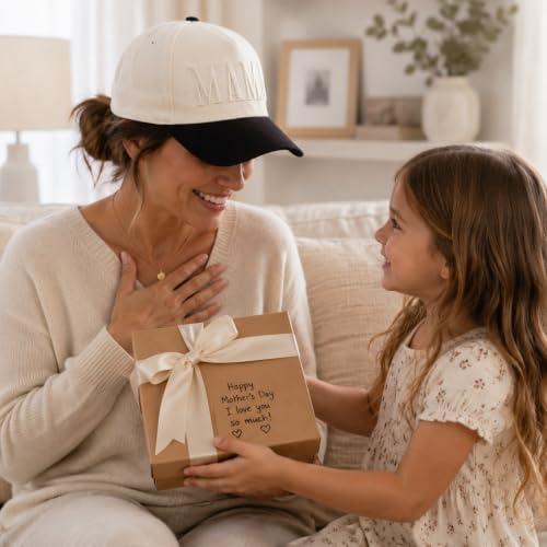 Image of Women's Mama Trucker Hat Trendy, Embroidered Adjustable Mom Baseball Cap, Two-Tone Ponytail Hat for Outfits