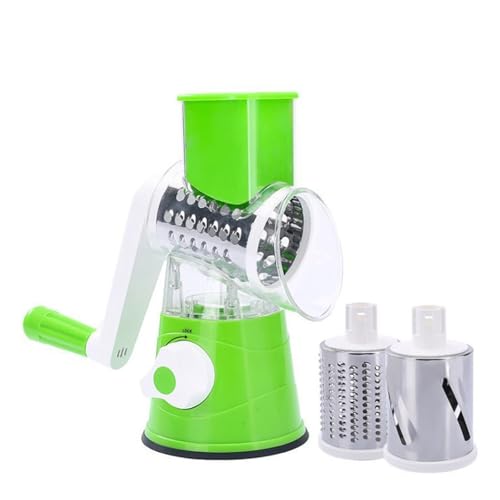 IUYIXWFP Rater de Queso rotativo: Cortador de Vegetales con 3 Cuchillas de Tambor de Acero Inoxidable Intercambiable, piñones y corteses sin Esfuerzo, piceo de Vegetales de Mano 3 en 1 para Queso,C