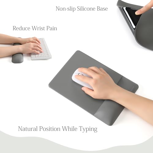 Image of UnivoColors Design-Wave Set of Keyboad Wrist Rest & Mouce Pad,Artificial Sheepskin+Memory Foam+Ergonomic+Anti-Slip Gel, Resilience Support During Work and Gaming,Keyboard Accessory,Grey