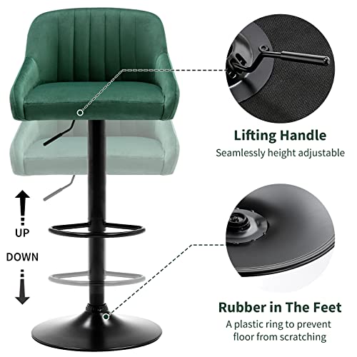 Fefances Bar Stools Counter Height Bar Stool Velvet Swivel Bar Stools Height Adjustable With Black Metal Base Dark Green #TOP5