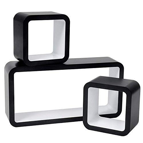 Delex Cube Floating Shelves with Retro Design Wall Mounted Display Shelf Set of 3 Black/White