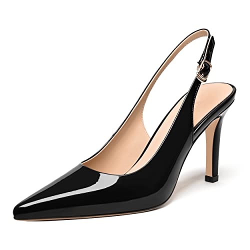FEMSTEP Womens Pointed Toe Patent Leather Slingback Stiletto High Heel Pumps Shoes 3.3 Inch