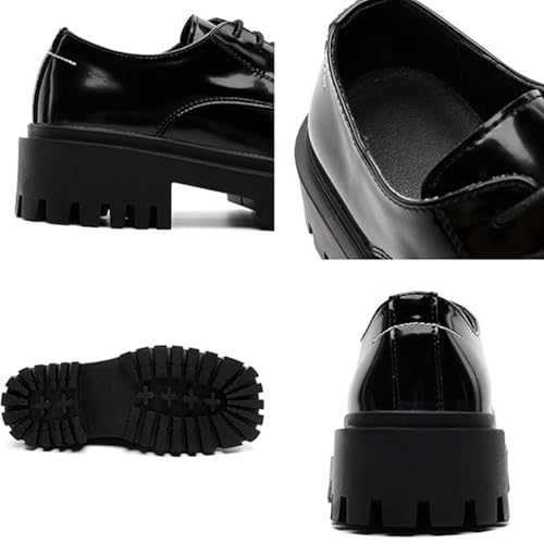 Men's Patent Leather Platform Oxfords Classic Square Toe Lace Up Chunky Heel Lug Sole Business Derby Shoes Comfort Causal Brogue Dress Shoes2