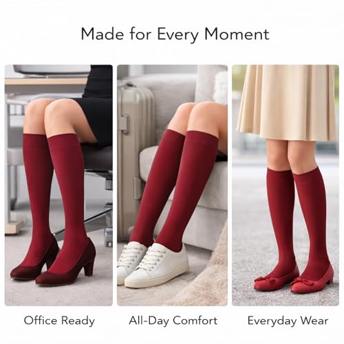 Image of Diamond Star Women's Trouser Socks, Opaque Knee High Nylon Socks, Stretchy Comfort Fit for Work and Casual, 6 Pairs