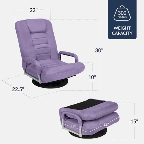 Image of Best Choice Products Swivel Gaming Chair 360 Degree Multipurpose Floor Chair Rocker for TV, Reading, Playing Video Games w /Lumbar Support, Armrest Handles, Adjustable Foldable Backrest - Light Purple