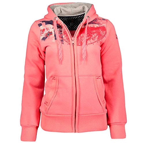 GEO NORWAY GASMINE Lady- Sweat Femme Capuche Poches Kangourou - Sweat Shirt Femmes Logo Manche Pull Casual Manches Longues Chaud - Hoodie Coton Sweater Veste Tops Sport Corail - XL