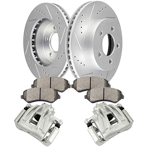 Image of SCITOO Front Brake Kit [4] Brake Pads [2] Brake Rotors [2] Brake Disc Calipers w /Bracket Compatible With 2002-2007 for Jeep for Liberty