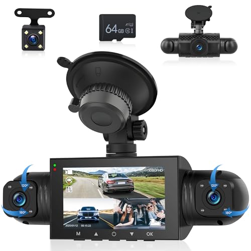 4 Canali Dashcam Auto 360°, 4 Telecamera HD 1080P Anteriore e Posteriore Sinistra Destra, 3 Pollici...