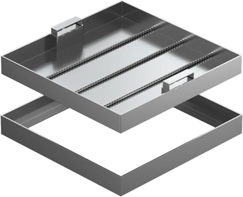 SXEVZOO 30 * 30/45 * 45/60 * 60/75 * 75/80 * 80cm Tapa y Marco de Registro de Acero Inoxidable, Tapa Cuadrada Empotrada con Asas para Pozos de Aguas Residuales y Fosas Sépticas(50 * 50cm)
