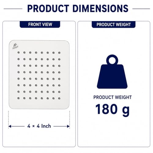 Image of Maipo Koller 4 Inch Square Rain Shower Head, Stainless Steel High Pressure Overhead Bathroom Shower, Chrome Finish, Anti-Clog Silicone Nozzles, Easy Installation