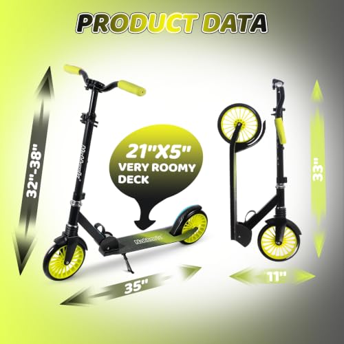 Image of Nattork Kick Scooter for Age 6+ Kids Teens Adults, Max Load 240 LBS, Adjustable Height Foldable with 8 inch Large Wheels, Anti-Shock Suspension