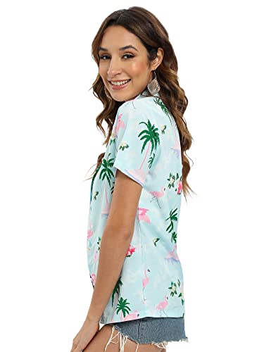 Blueleaf Hawaiian Shirt for Women Short Sleeve Casual Button Down Shirts Summer Outfits Tropical Flamingo Shirts2