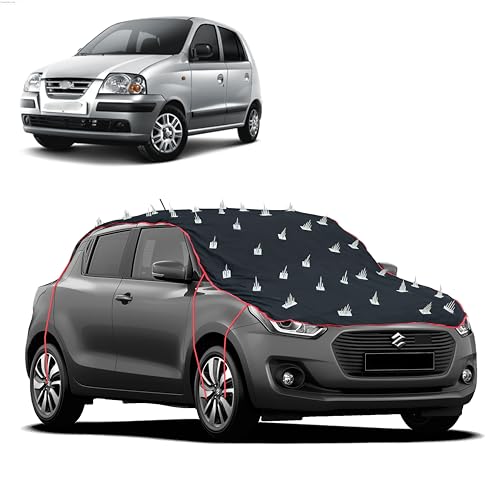 Image of Dog Protection Spike Car Cover for Hyundai Santro Xing Bonnet to Roof Easy Installation with 4 Elastic Hook Strap, Anti-Scratch Soft Cotton Inner, Complete Protection from Street Dogs & Monkeys