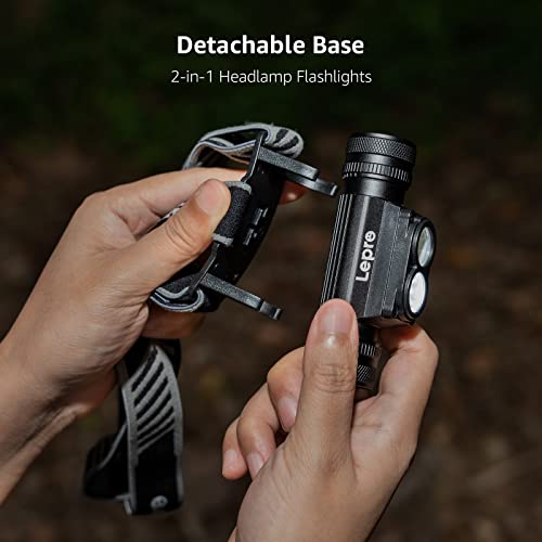Lepro Head Torch Rechargeable, Lightweight Al Alloy 2-in-1 Detachable Headlamp 1000LM Super Bright with 6 Modes, 10Hrs+, IP65 Waterproof 180°Adjustable Focus, for Hiking Running Car Repair & Emergency