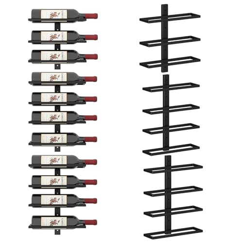 Dripex 11 Tier Wall Mount Wine Rack, Metal Wine Display Rack for Wall, DIY Wall Racks for Wine Bottles, Towels, Wall Wine Storage Holder for Kitchen Bar Cellar, Black