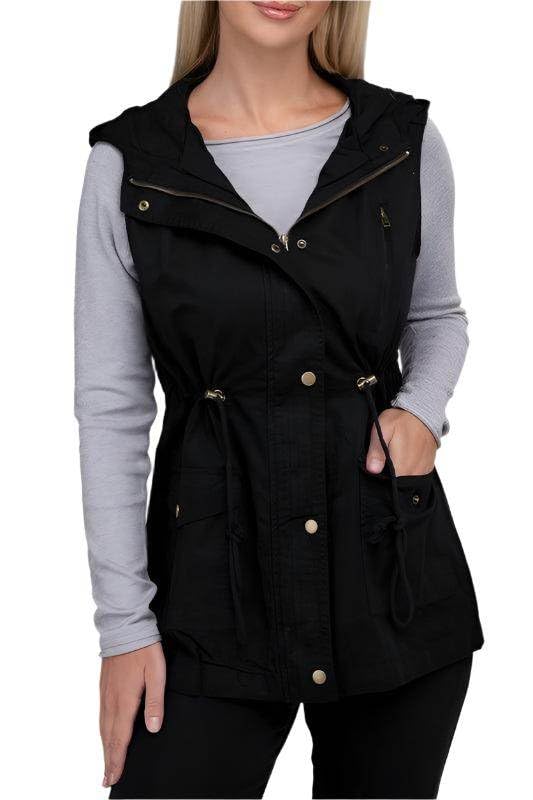 ZENANA Hooded Military Vest for Women in Burgundy Black/L