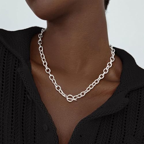 CHESKY Chunky Silver Necklace for Women, Trendy Silver Plated Chain Necklace Layered Paperclip Herringbone Cuban Link Chain Necklace Thick Toggle Necklaces Non Tarnish Womens Jewelry2