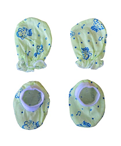 Image of New Born Baby Itch Free Feel Free Printed 100% Cotton Monkey Cap (Pack Of 10) Boot And Glows Set Combo (Set Of 5,0To3 Months),Assorted