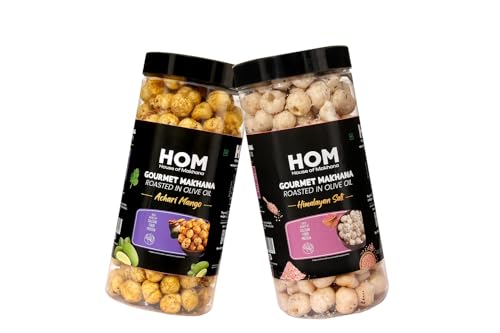 Image of H O M House Of Makhana 130g Himalayan Salt And Achari Gourmet Makhana Jar Roasted in Olive Oil, Flavored Makhana Pack of 2 (65gX2)