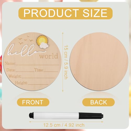 Baby Announcement Sign, Wooden Hello World Newborn Sign Cute Birth Announcement Board Welcome Baby Name Plaque for Nursery Hospital Girl Boy Baby Shower Photo Props - Image 3