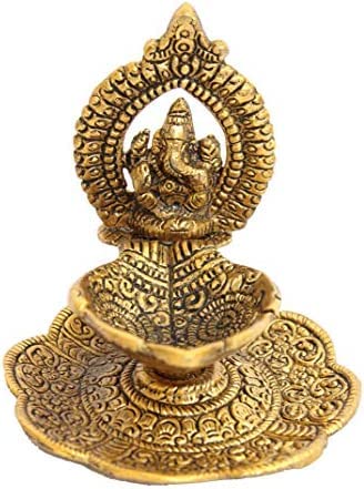 Metal Diya Festival Indian Antique Traditional for Home Temple Décor Decoration and Gifting (Ganesh)