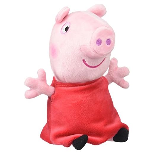 Jazwares 92661 – Peppa Gris Peppa gosedjur med ljud, mjuk plyschfigur ca 15 cm stor, plyschfigur för att sova, mjukisdjur att leka med, original Peppa gris plyschleksak för barn från 18 månader