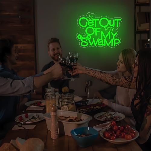 Image of Get Out of My Swamp Neon Sign Funny Neon Sign for Wall Decor Dimmable USB Night Light for Game Room Bedroom Birthday Party Gifts