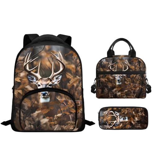 Deer Camo Backpack for Boys Kids Backpack with Lunch Box and Zipper Pencil Case 3 in 1 Set 12