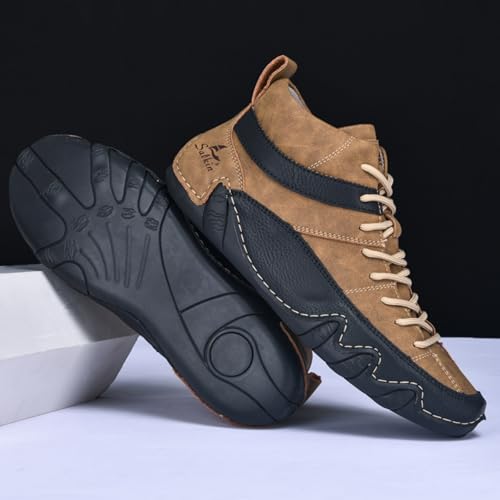 Mens Classic Leather Lace Up Ankle Chukka Boots Casual Round Toe High Top Non Slip Walking Boat Shoes for Driving Daily Hiking2