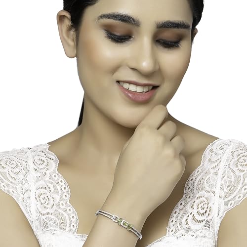 Image of ZENEME Rhodium-Plated American Diamond Studded Flower Patterned Kada Bracelet For Girls and Women