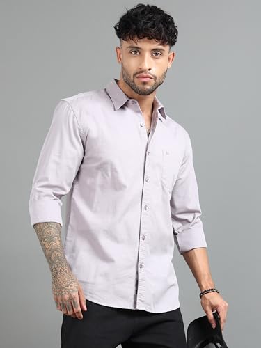 Image of Men Slim Fit Solid Spread Collar Casual Shirt