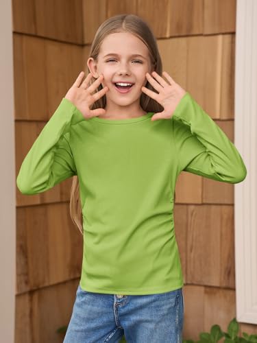 Image of Haloumoning Girls Long Sleeve Shirts Crewneck Ruched Side Slim Fit Tops Ribbed Knit Casual Tee Shirt 4-15 Years