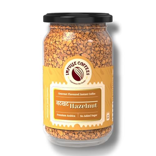 Image of Impulse Coffees Nutkhat Hazelnut Instant Coffee Powder | Smooth Medium Roast Arabica with Toasty Rich Hazelnut Aroma & Creamy Aftertaste | Instant Cafe-Style Flavoured Coffee for Home & Office | 50Gms