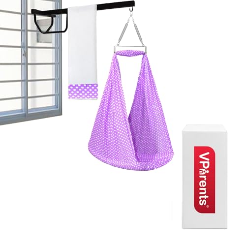 Image of Vparents Sleeping Essentials with Mosquito Net & Spring with Stand, Polka Dots (Purple)