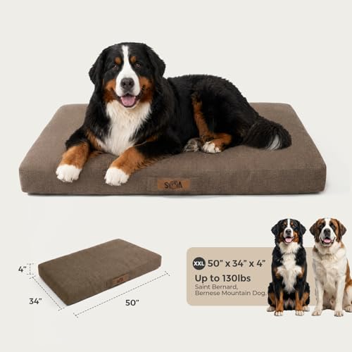 Image of Sytopia 50 Inch Indestructible Dog Bed for XXL Dogs, Waterproof Chew Proof Orthopedic Pet Mat for Crate with Machinne Wshable Cover, Great for Indoor Outdoor Use, Brown