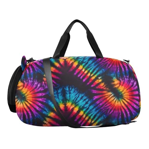 Duffle Bag for Boys or Girls with Shoes Compartment, Colorful Tie Dye Pattern Sports Travel Bag Overnight2