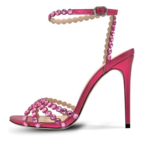 Image of HOCHFART Women's Rhinestone Stiletto High Heels Buckle Strappy Heeled Sandals Round Toe Sexy Dressy Pumps Shoes
