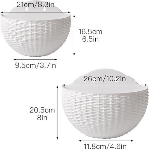 Fioriera sospesa in rattan, cestino semicircolare da parete per fiori, supporto decorativo per giardino, balcone, portico e recinzione, uso interno ed esterno