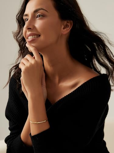 Image of Charm-In Gold Chunky Cuff Bangle Bracelet for Women - 14K Gold Plated Minimalist Lightweight Jewelry Gift