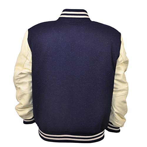 Image of Deckra Men's Varsity Jacket Genuine Leather Sleeve and Wool Blend Letterman Boys College Varsity Jackets XS-5XL