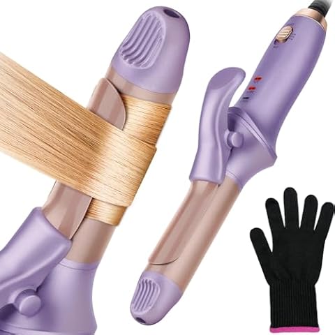 Aphlos Mini Hair Curler,1 Inch Barrel Ceramic Curling Iron for Short/Long Hair, Quick Heating to 450℉ for Fine/Coarse Hair, Wand Travel Curling Iron Dual Voltage with Heat-Resistant Glove (Purple) Cover