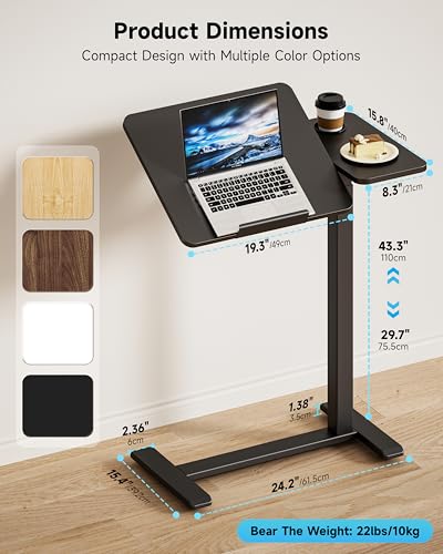 Image of BZIUM Overbed Bedside Table with Hidden Wheels, Adjustable Medical Tilt Top Hospital Bed Table Over The Bed, Rolling Desk Mobile Standing Desk (27.6x15.8, Black)