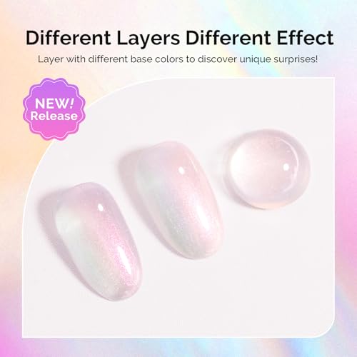 Image of MelodySusie Pink Aurora Shimmer Gel Nail Polish, 0.5fl oz Soak Off UV LED Holographic Pink White Glitter Gel Polish Gift for Women Nail Art Manicure Salon DIY Nail Design Decoration at Home-G2606