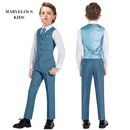Marvelous Kids Boys Formal Suit Set 8 Pieces Fashion Slim Fit Blue Gray Suits #TOP6