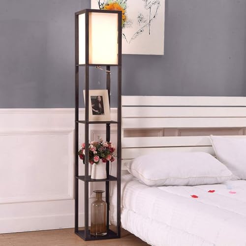 Lámpara de pie moderna con estante ideal para salón y dormitorio