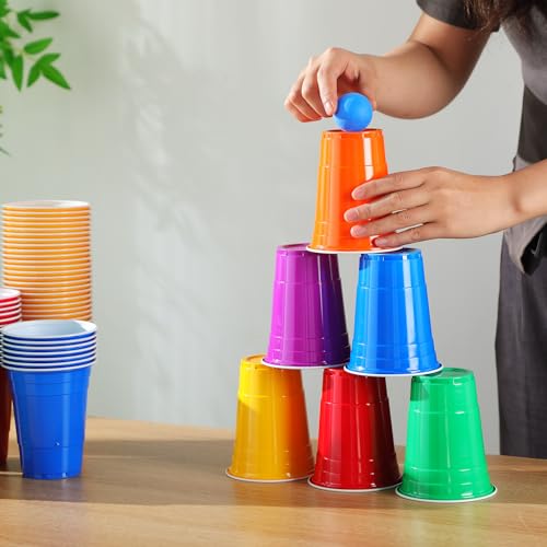 Image of Qinyoung 76 Pcs Cups and Balls Game Set for Party, Plastic Flip Cup Stacking Game Colorful Reusable Table Tennis Ball Indoor Outdoor Toss Activity for Birthday Wedding Drinking Party(Rainbow Color)