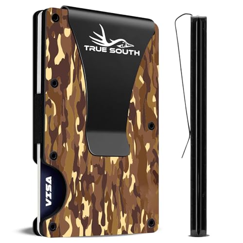 Image of True South Slim Wallet Men RFID Blocking Aluminum Brown Camo Card Holder | Rugged Aluminum Wallet with RFID-Blocking Protection & Money Clip