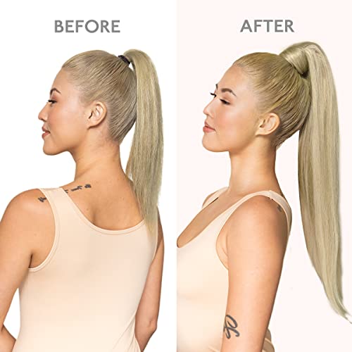 Image of WENNALIFE Ponytail Hair Extension, 14 Inch 80g Light Blonde Highlighted Golden Blonde Ponytail Extension Human Hair Clip in Wrap Around Remy Human Hair Extension Hairpieces