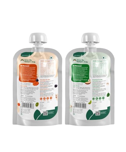 Image of Li'l Sprouts FruGies Superfood Baby Food Puree | 6 Flavours with Ragi Makhana & Oats Combo Pack | No Added Sugar | No Preservatives | Ready to Eat | 8+ Months | 600g